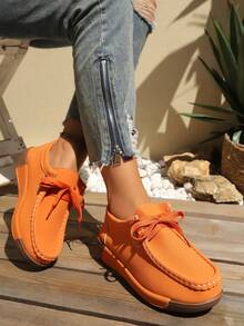 Black Square Toe Thick Sole Shoes, Elegant & Versatile, Multiple Colors Available, Ideal For Daily Wear & Parties, Stylish & Easy To Match. - Orange - View 5