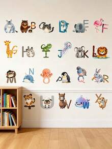 26pcs Cartoon Animal Alphabet Wall Stickers, Self-Adhesive Decor For Kids Room, Early Education Center - Multicolor - View 2