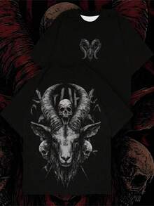 "Oversize-Streetwear-T-Shirt für Herren, leichtes Polyester-T-Shirt mit Gothic-Horror-Punk-Grafik, urbanes Kurzarm-Top" - Verschiedenfarbig - Übersicht 1