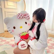 SANRIO 1个草莓KT猫毛绒玩具，大型毛绒娃娃，儿童安抚娃娃，睡眠枕头，汽车/房间装饰，节日礼物 - 紅色 - 查看 6