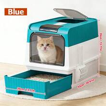 Ultra Large Top Entry Enclosed Cat Litter Box, Space-Saving Foldable Design With Pull-Out Drawer & Anti-Splash Lid, Odor Control Leak-Proof Cat Toilet, Easy Clean Portable Litter Tray With Skylight & Scoop For Indoor Cats - one-size - View 15