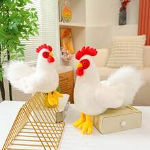 1个逼真白色公鸡毛绒玩偶，可爱卡通站立玩偶，柔软舒适，送给女孩、男孩、朋友的甜蜜礼物，生日礼物，新奇纪念品 - 彩色 - 查看 7