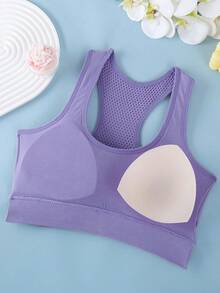 Sujetador deportivo para mujer, top corto con espalda de tirantes para yoga, fitness y running - Morado Violeta - Ver 5