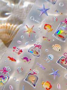 Pegatinas de arte de uñas con conchas y peces marinos en relieve, pegatinas de decoración de playa de verano - Multicolor - Ver 4