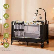 Cuna para Bebe Portátil Tipo Corral Cuna con Colecho Cama y Cambiador Viajera Plegable con Bolsa 2 Ruedas Laterales Organizador y Área Inferior Cerrada para Juego y Descanso - Negro1 - Ver 5