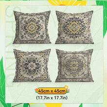 Conjunto de 4 capas de almofada decorativas em veludo pêssego com estampa de tapete boêmio, 100% poliéster, para sala de estar, sofá e quarto. Disponíveis apenas as capas. Tamanhos: 40x40cm/45x45cm/50x50cm. - padrões de tapetes em estilo folclórico boêmio - Ver 12