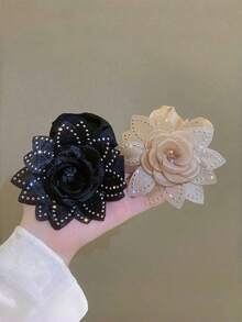 1/2pcs Vintage Elegant Fabric Rhinestone Flower Elastic Hair Scrunchies, Fashion Women Hair Accessories, Flower Hair Scrunchie And Elastic Hair Scrunchies, Best Gift Choice For Valentine's Day Ponytail Holders Scrunchy - Multicolor - View 3
