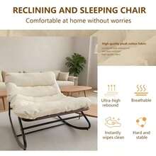Oversized Papasan Rocking Chair With Thick Cushion – Indoor Outdoor Lounge Rocker Patio, Balcony & Living Room - Trắng - Xem 3