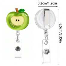 1pc Cartoon Fruit Retractable Badge Reel, Apple Shaped ID Card Holder - Cartoon - View 3