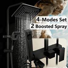Black Home Shower Head With High Flow & 4 Adjustable Spray Modes, Multifunctional Shower Set - Black - View 1