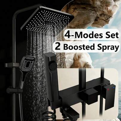 Black Home Shower Head With High Flow & 4 Adjustable Spray Modes, Multifunctional Shower Set