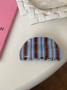 1pc Korean Retro Striped Acrylic Hair Clip, Blue And Coffee Color Elegant Hair Accessory, Suitable For Daily, Wedding, School, Party And Holiday Occasions - Multicolor - View 6