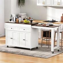 Kitchen Island On Wheels, Extendable Dining Area Kitchen Island With Worktop And Drawers, Mobile Freestanding Kitchen Island, Ideal For Kitchen And Dining Room - Walnut - View 4