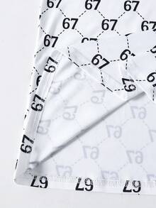 Boys' Casual Vacation Fashionable Luxury Ins Style Brand Fully Allover Print Number 67 Design Short Sleeve Polo Shirt, Spring/Summer - Black and White - View 7