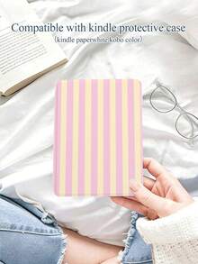 1pc Pink & Yellow Striped Print Pattern Protective Case With Auto Wake/Sleep Function, Lightweight & Slim Fit For Kindle NK 11/Kobo/Kindle Paperwhite 5/Kindle 2024 - Multicolor - View 1