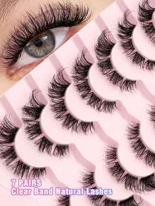 7 Pairs Cat Eye Lashes, Natural Thickening Curly Cartoon Style False Eyelashes - Magnifying Effect, Cosplay & Travel Makeup Essential - Black - View 1