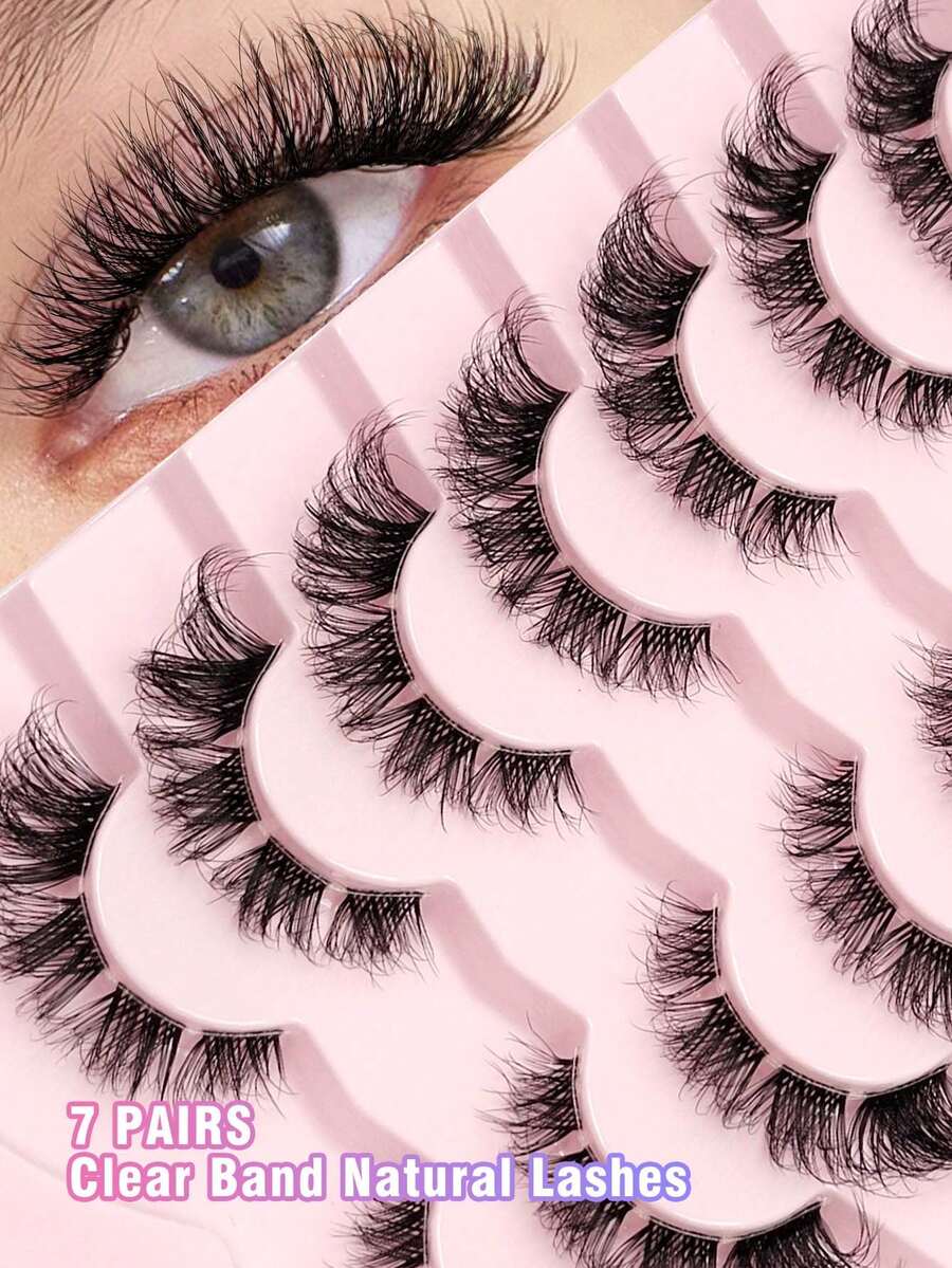 7 Pairs Cat Eye Lashes, Natural Thickening Curly Cartoon Style False Eyelashes - Magnifying Effect, Cosplay & Travel Makeup Essential - Black - View 1