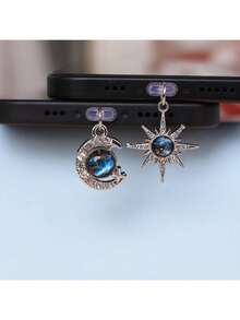 1pc Blue Star Series Mobile Phone Decor Accessory, Dust Plug Pendant. Suitable For Type-C Interface Phones. Fashionable Mobile Phone Decoration, Exquisite Phone Accessory, Holiday Gift. - Multicolor - View 4