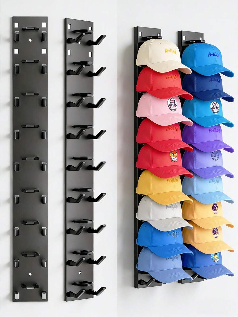 Baseball Cap Storage Rack, Wall-Mounted Hat Holder With Strong Adhesive, Plastic Material, Holds 10 Caps, Hat Display Rack For Door And Cabinet, Multi-Layer Double-Layer Installation Options, Back To School Student Supplies