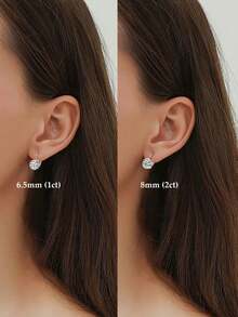 XUJIA 一对女士925纯银圆形贝壳耳环，镶嵌6.5毫米和8毫米莫桑石耳坠，永恒时尚耳环，婚礼新娘珠宝礼物 - EMO-531 - 查看 3