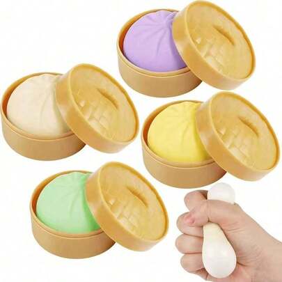 4 piezas Juguete apretable de empanadillas, Pelota de estrés de empanadillas, Juguete apretable de panecillos al vapor, Regalo para adultos (con vaporera)