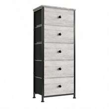 HOMELYA Comoda Cajonera para Recamara - 5 Cajones De Tela con Parte erior de Madera Marco De Acero Plegable - Tu Mueble Organizador con cajonera para Ropa para ordenar Tus Espacios - Gris Claro - Gris Claro - Ver 8