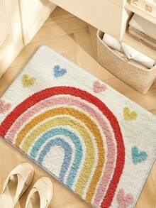 1 pieza Alfombra de baño de felpa suave y absorbente con diseño de arcoíris, apta para decoración interior, entrada, accesorios de baño y decoración del hogar - A - Ver 3