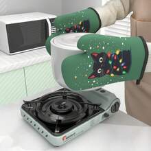 2 đôi găng tay lò nướng hình mèo đen dễ thương cho Giáng sinh, thiết kế mèo con màu xanh lá cây và vằn, chịu nhiệt tốt khi nướng bánh - Găng tay nhà bếp có thể giặt máy, dùng cho nướng bánh, nướng BBQ, lò vi sóng (thân thiện với lò vi sóng, bền) - Lý tưởng - Xem 6