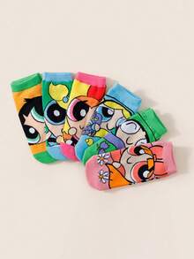 Warner Bros 6 Pairs Random Color Cute Cartoon Pattern Versatile Comfortable Breathable Letter Short Socks For Women, Spring/Summer - Multicolor - View 5