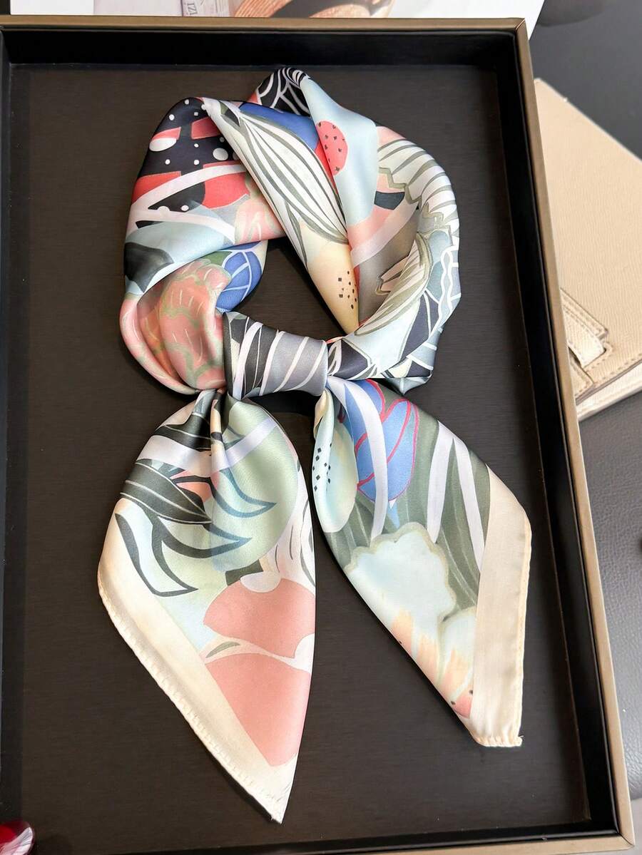 1条女士优雅复古印花轻薄缎面方巾，波西米亚风休闲女士围巾/披肩，轻薄舒适，适合春夏日常佩戴和外出。 - 彩色 - 查看 1