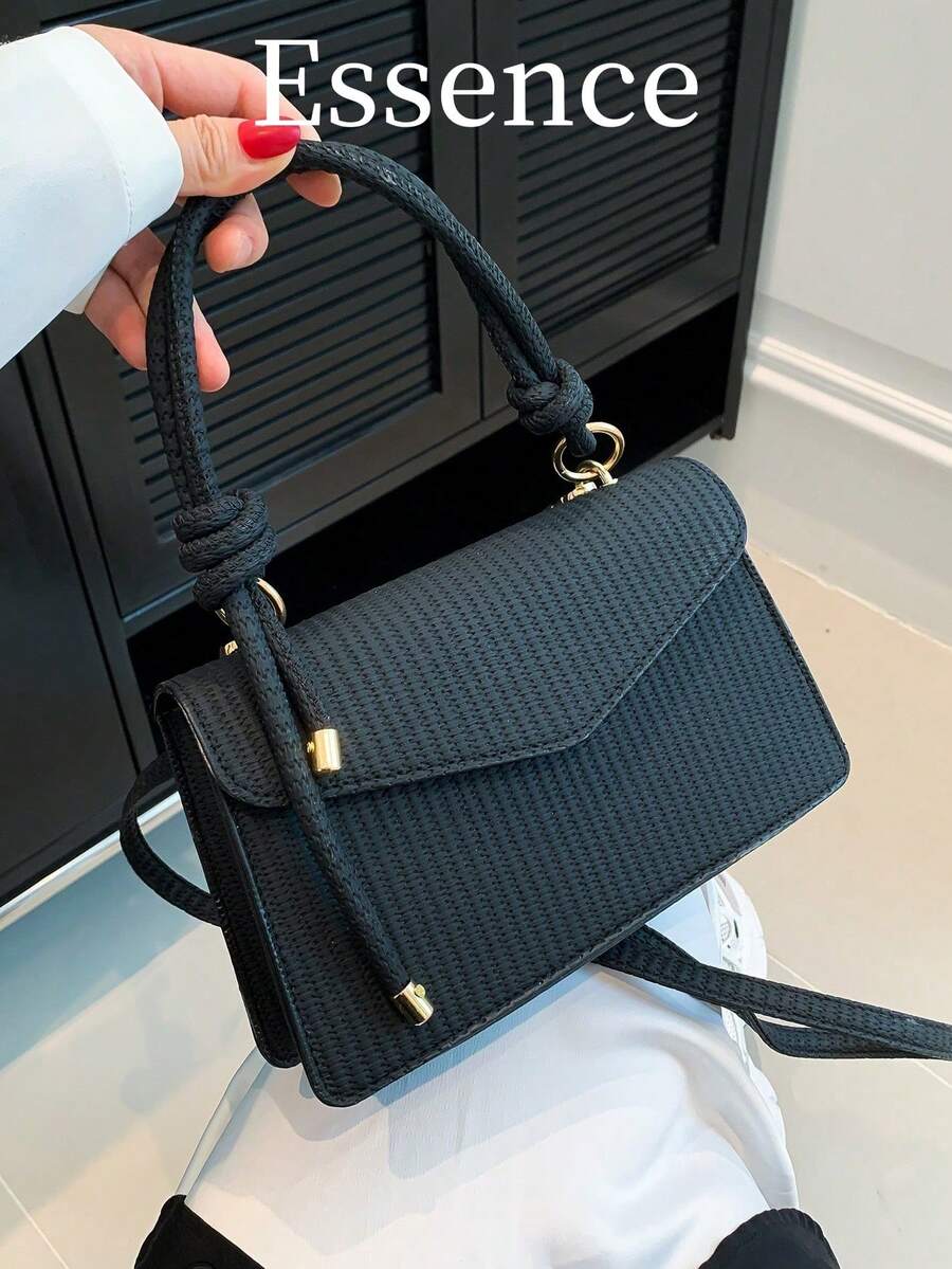 Mới Retro Dệt Kết cấu Cầm tay Túi Vuông Đối với phụ nữ , có thể sử dụng Như Vai Hoặc Túi đeo chéo - màu đen - Xem 1