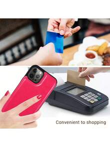 Dompet Flip Mewah untuk Bisnis, Casing Ponsel dengan Banyak Slot Kartu untuk iPhone 17 Pro/17 Pro Max, Mendukung Kartu Identitas, Kartu Kredit, dan Foto, untuk Galaxy S26/S25/S24, Dilengkapi Fungsi Stand untuk Pixel 9/8, Pelindung Kulit PU, Tahan Guncangan, Merah Mawar - Hot Pink - View 6