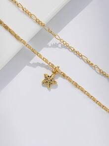 Nooxian Bộ 2 vòng chân nữ, phong cách Bohemian mùa hè, kiểu xếp lớp, dây chuyền tròn mạ vàng đính đá Zirconia xanh hình sao biển và mặt dây chuyền nhiều lớp hình đĩa phẳng, phụ kiện vòng chân chủ đề Đại dương. - Vàng - Xem 4