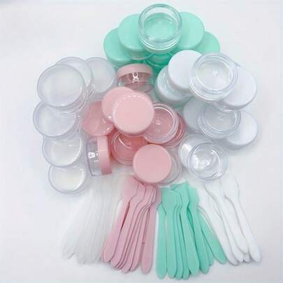 مجموعة من 20 برطمان مستحضرات تجميل صغير مع ملعقة، 0.34 أونصة - حاويات بلاستيكية خالية من الكحول، مناسبة للمستحضرات التجميلية والعناية بالبشرة، متوفرة بألوان متعددة