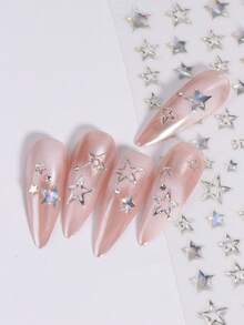 2pcs 5D Embossed Holographic Star Nail Stickers, Laser Silver 3D Star Nail Art Decals, Self-Adhesive Manicure Decorations - Silver - View 6