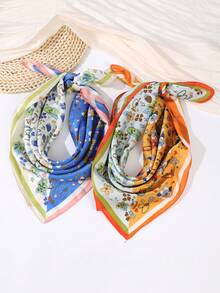 1条印花缎面拼接头巾，色彩鲜艳柔软，适合海滩、周末旅行和休闲装扮，夏季发饰，沙滩发带，度假头巾 - 彩色 - 查看 3