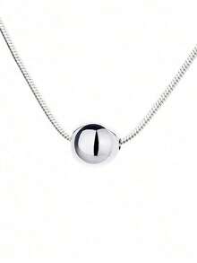 1pc Stainless Steel Necklace With Simple Round Bead Pendant, Suitable For Women, Daily Or Festival Wear - Antique Silver - View 7