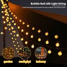 39.3英尺/22.9英尺/16.4英尺太阳能灯串，8种闪烁模式，配有100/50/20个LED泡泡球，现代风格，塑料材质，开关控制，适用于花园、圣诞节、婚礼、生日、节日装饰。 - 太陽能氣泡球 - 查看 8