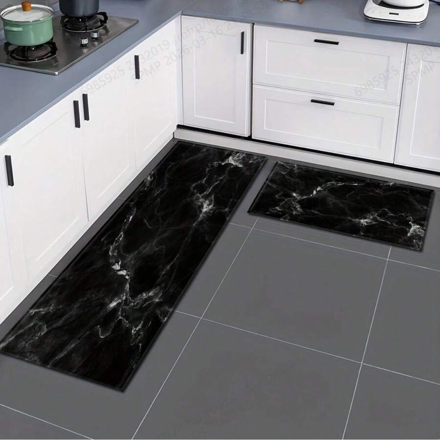 1pc Elegant Marble Pattern Anti-Slip Doormat - Absorbent And Machine Washable Polyester Kitchen Mat, Suitable For Bathroom, Bedroom And Home Decor, Bath Mat - 1 - View 1