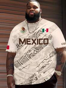 Camiseta de Manga Curta com Totem Maia Mexicano para Homens Plus Size, Camiseta Casual Larga Vintage, Camiseta Plus Size da Moda - Multicolorido - Visão 8