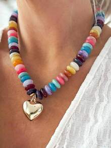 1 chiếc vòng cổ hạt cườm nhiều màu sắc dành cho nữ, vòng cổ choker hạt cườm nhựa độc đáo, vòng cổ bản to phong cách boho, trang sức mùa hè cho kỳ nghỉ. - Nhiều màu - Xem 2