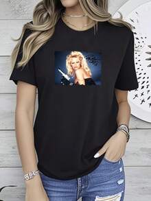 T-shirt femme imprimé avec la signature de Pamela Anderson, tailles S à 5XL, réf. WS2632, manches longues ou courtes - Noir - Voir 6