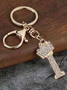 1pc Fashion Zinc Alloy Rhinestone Letter Keychain, Elegant Charm For Bag/Backpack - Perfect Gift Car Accessories Bag Charm School Cute Goth Y2k - Gold - View 11
