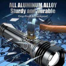 huukers 2-In-1 Rechargeable Spotlight & Floodlight, With Fresnel Lens - High Lumens Zoomable Beam,15000mAh Battery With Real-Time Power Display, 500m Beam Distance, Compact Aluminum Body, Best For Power Outage, Car Maintenance & Night Walking, Space-Saving & Versatile Essential For Home & Travel. - Black Aluminum Tactical Flashlight - 查看 7
