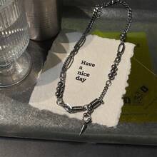 Titanium Steel Non-Fading Rivet Splice Necklace, Men's Hip-Hop Style Clavicle Chain, Unique Design Sweater Chain - All-titanium Steel Colorfast Rivet Splicing Item - View 3