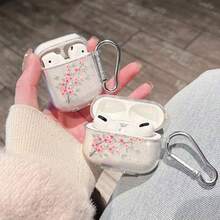 1pc Transparent Soft TPU Case With Cherry Blossom Design, Compatible With Apple 1/2/3/4, Pro 3, Wireless Bluetooth Earphone Protective Cover (With Anti-Lost Hook) - Multicolor - View 2
