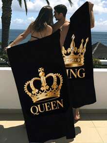 [Soft & Quick Dry] 250gsm Microfiber Beach Towel | 70*140cm/90*180cm Available | 2pcs/1pc Crown Couple Beach Towel | High Absorbency Portable Swimming Towel, Bathroom Decor, Beach Towel | Suitable For Summer Beach, Swimming, Travel, Camping, Fitness - Crown - View 8