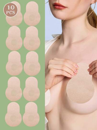 10pcs/Pack Disposable Invisible Breast Lift Tape, Suitable For Large Bust And Plus Size Women, Self-Adhesive Strapless Invisible Breast Tape, Reusable, Lift Bust, Cover, Can Be Used As Breast Pads, Nipple Covers, Prevent Breast Protrusion, Enhance Bust Shape.