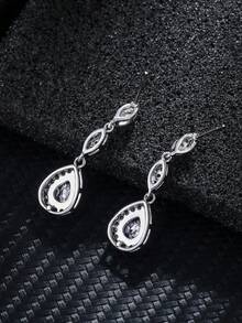 优雅奢华水滴形锆石铜耳环，适合日常佩戴 - 玫瑰金 - 查看 2