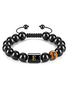 Vòng tay nam bằng đá mã não đen mắt hổ, kiểu bện, mặt dây chuyền 26 chữ cái, trang sức khắc tên riêng, quà tặng sinh nhật. - Nhiều màu - Xem 21
